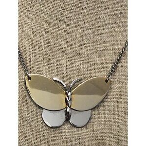 Vintage Avon Butterfly Silver Gold Tone Pendant Chain Necklace